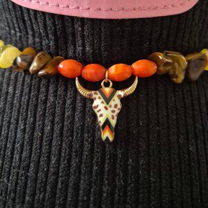 Southwestern Natural Stone Hat Band with Longhorn Pendant by Lone Star Luxe Band